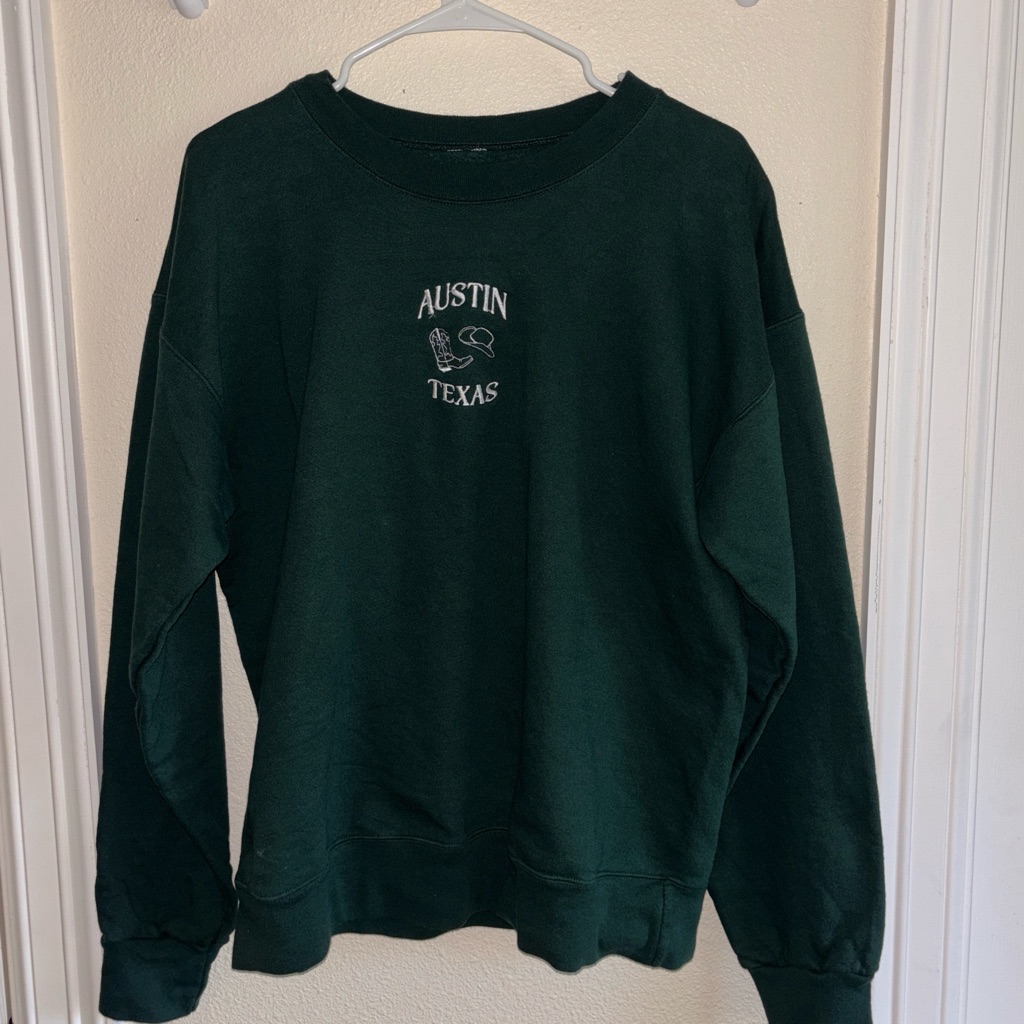 Dark Green Austin Texas Embroidered Sweatshirt
